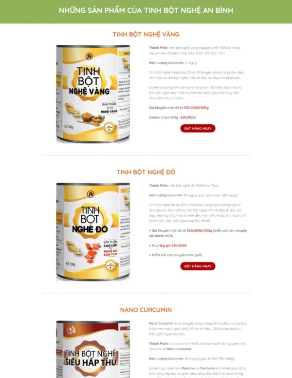 Alternative view of Thiết kế website bán tinh bột nghệ (HIBU17944)