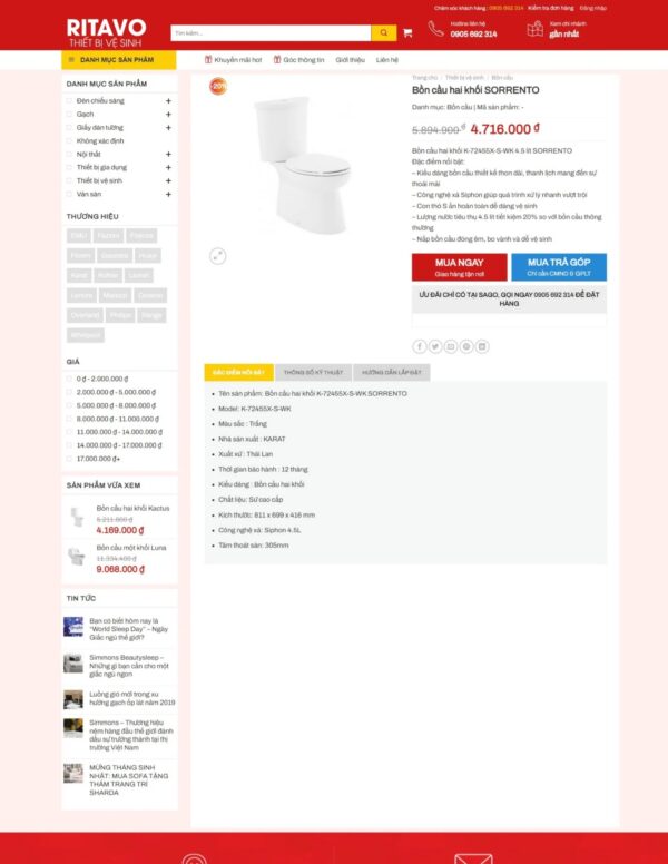 Thiết kế website bán thiết bị vệ sinh Ritavo (HIBU18215) 6