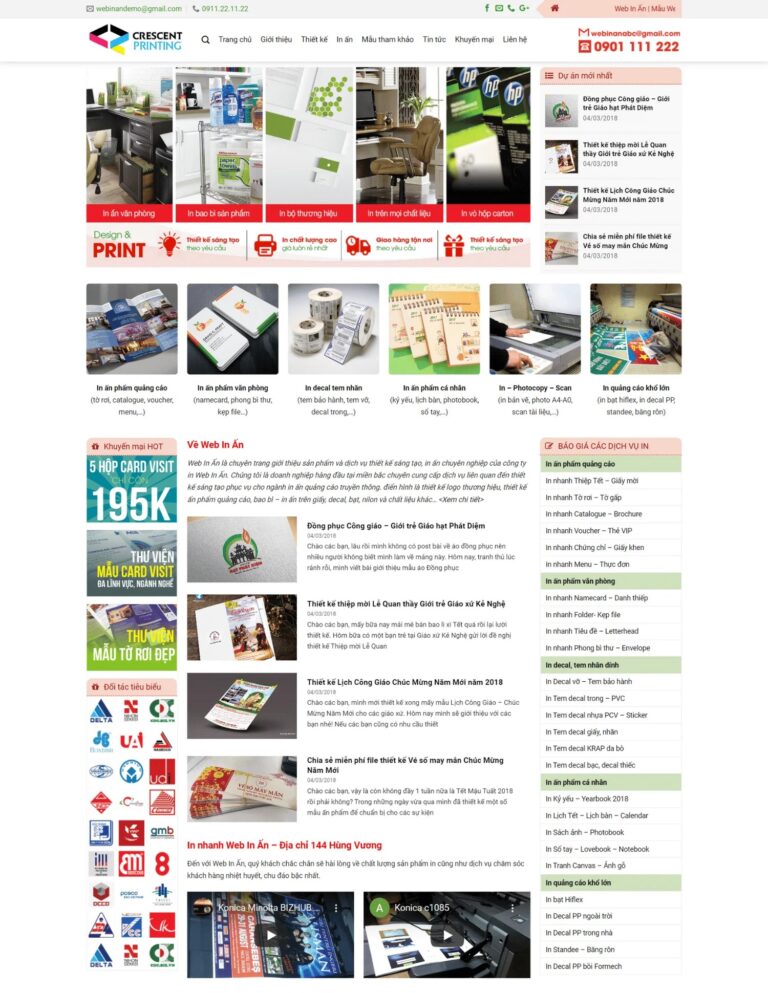 Thiết kế website dịch vụ in ấn